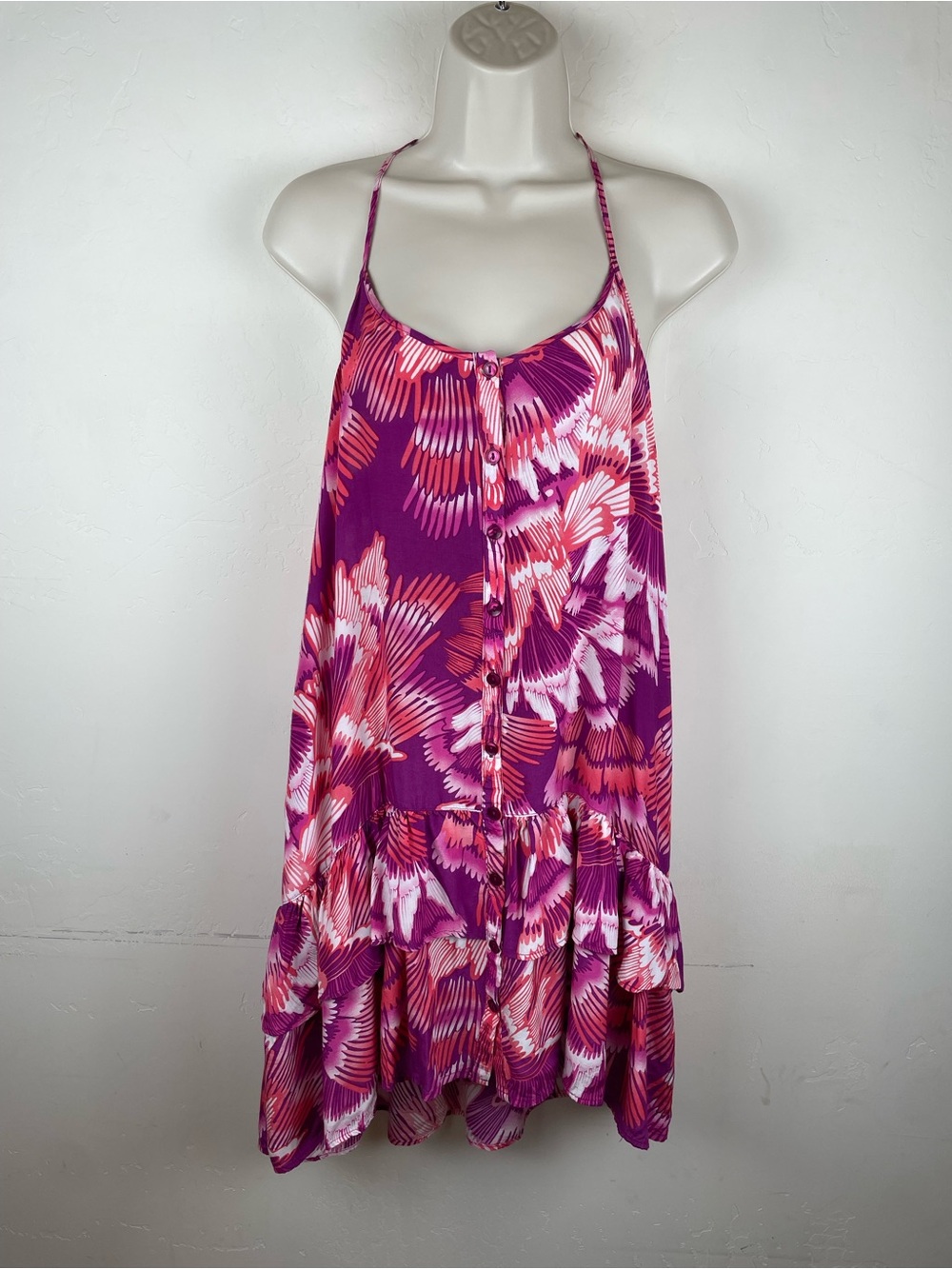 Free People Pink and Purple Floral Tiered Slip Dress